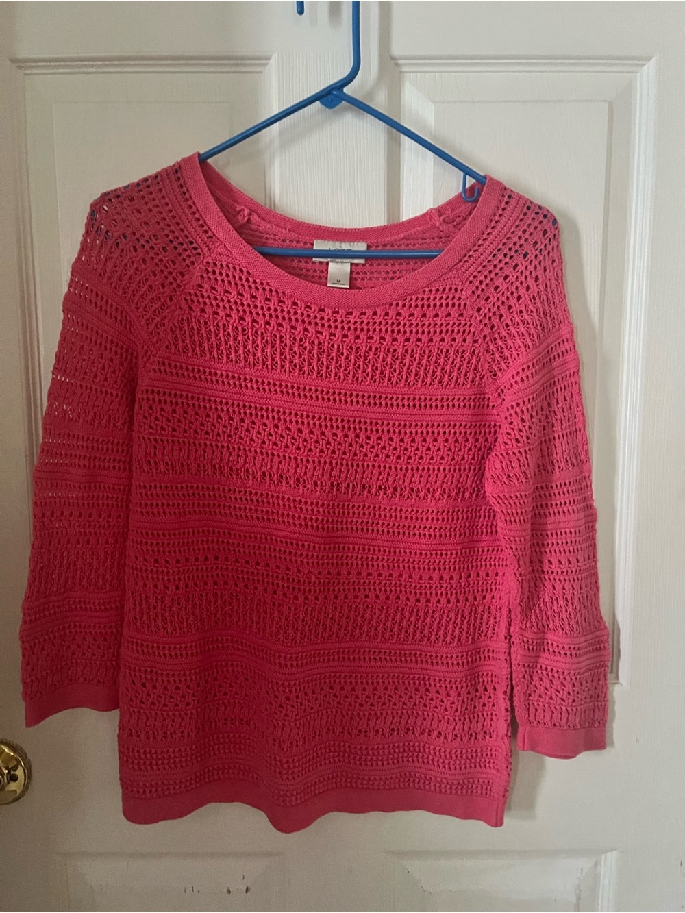 LOFT Bright Pink Open-Knit Scoop Neck Top
